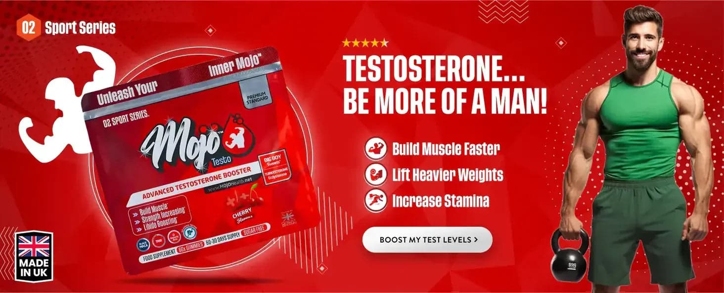 Mojo Testo — boosteur de testostérone avancé : de la testostérone… soyez plus homme : gagner du muscle plus vite, soulever plus lourd, augmenter l'endurance. Boostez mes niveaux de test.