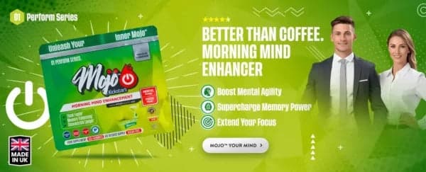 Mojo Kickstart amélioration mentale matinale — mieux que le café, amplificateur mental du matin : amplifiez l'agilité mentale, décuplez la puissance mémoire, prolongez votre concentration. Mojo your mind.